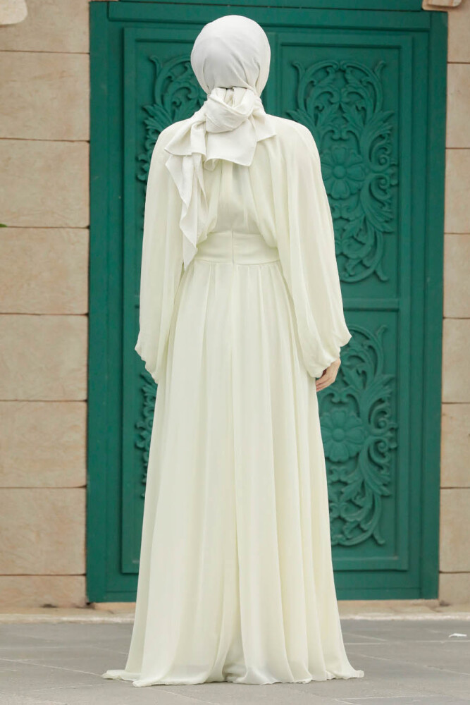 Ecru Turkish Hijab Engagement Gown 60681E - 4