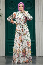Neva Style - Ecru Women Dress 30057E - Thumbnail