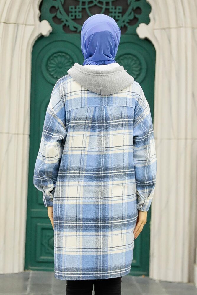  Ekoseli Bebek Mavisi Tesettür Tunik 30062BM - 3