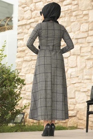 Neva Style - Ekoseli Füme Tesettür Elbise 11720FU - Thumbnail