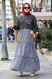 Neva Style - Ekoseli Füme Tesettür Elbise 41020FU - Thumbnail