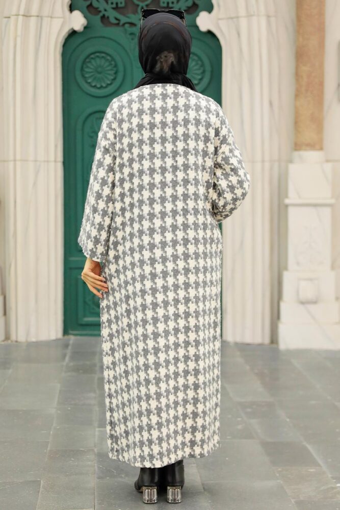 Neva Style - Ekoseli Gri Tesettür Kaşe Kap 5663GR - 4