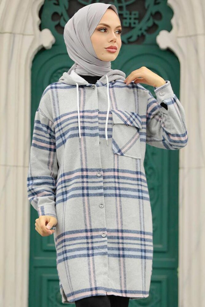 Neva Style - Ekoseli Gri Tesettür Tunik 30062GR - 2