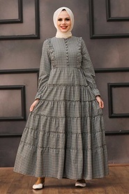 Neva Style - Ekoseli Haki Tesettür Elbise 2709HK - Thumbnail