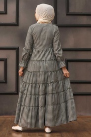 Neva Style - Ekoseli Haki Tesettür Elbise 2709HK - Thumbnail