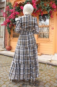 Neva Style - Ekoseli Haki Tesettür Elbise 2710HK - Thumbnail