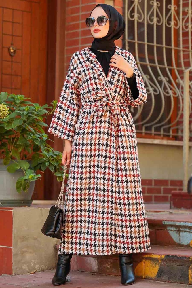 Neva Style - Ekoseli Kiremit Tesettür Kaşe Kap 5663KRMT - 1