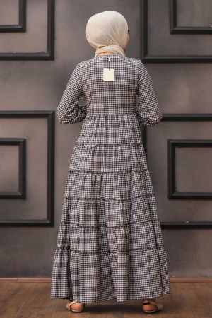 Neva Style - Ekoseli Lacivert Tesettür Elbise 2709L - 2