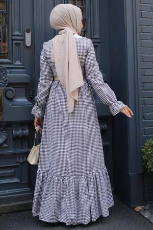 Neva Style - Ekoseli Mürdüm Tesettür Elbise 2711MU - 3