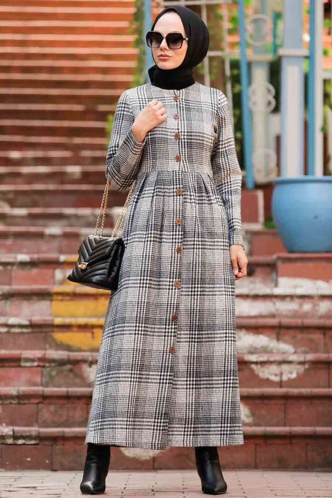 Neva Style - Ekoseli Siyah Tesettür Kap 8941S - NEVA STYLE