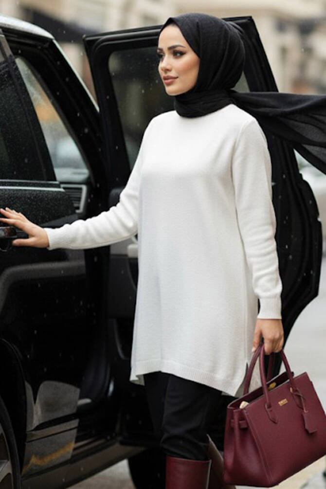  Ekru Tesettür Triko Panço 3399E - 1