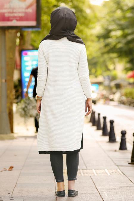 Neva Style - Ekru Tesettür Triko Tunik 15379E - 2