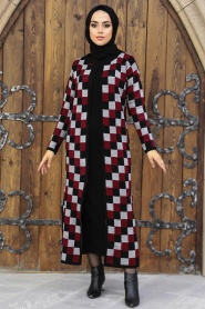 Neva Style - Elbiseli Bordo Tesettür Triko İkili Takım 11002BR - Thumbnail
