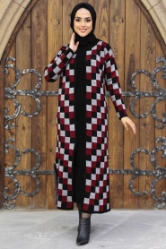 Neva Style - Elbiseli Bordo Tesettür Triko İkili Takım 11002BR - Thumbnail