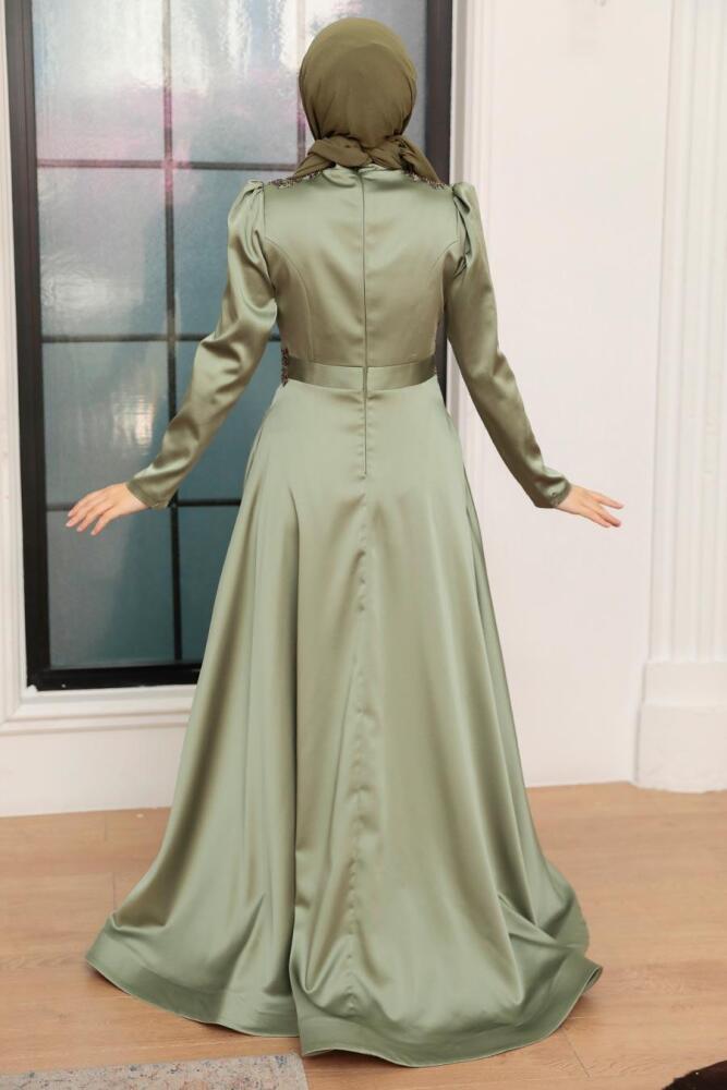 Neva Style - Elegant Almond Green Hijab Engagement Gown 22221CY - 3