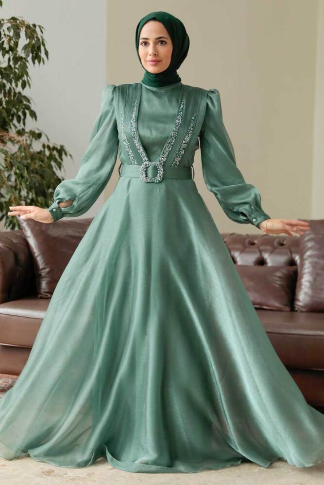 Neva Style - Elegant Almond Green Hijab Evening Dress 36831CY - 1