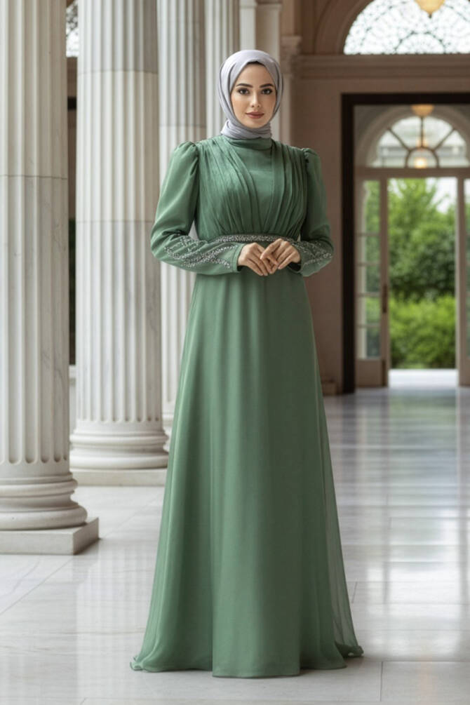 Neva Style - Elegant Almond Green Muslim Engagement Dress 25854CY - 1