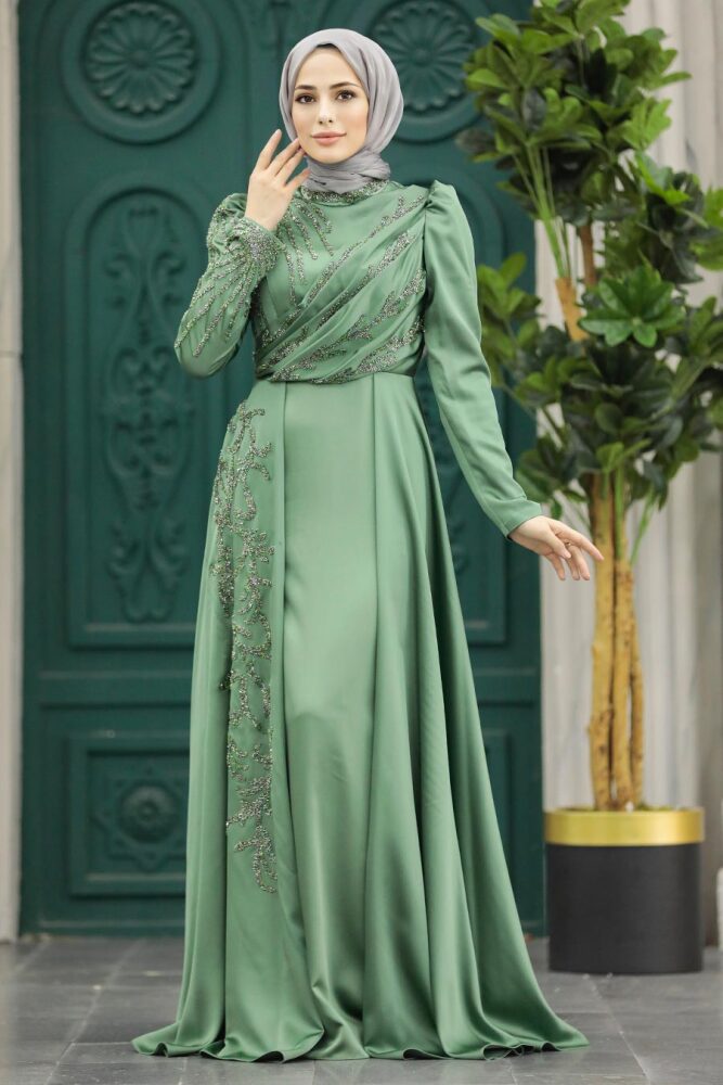 Elegant Almond Green Muslim Fashion Wedding Dress 40641CY - 1