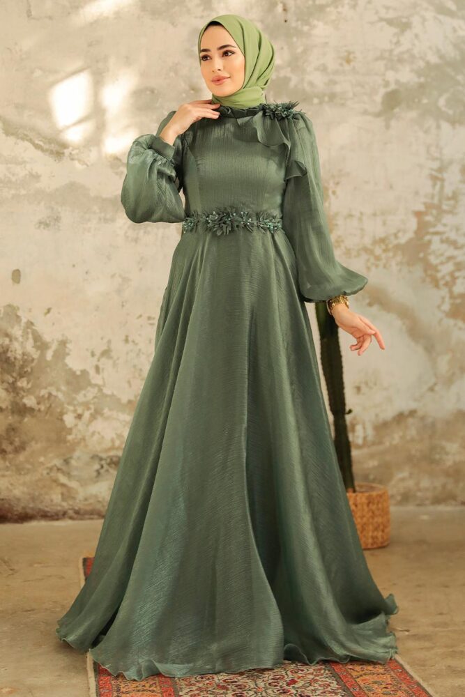 Neva Style - Elegant Almond Green Turkish Islamic Bridesmaid Dress 22310CY - 2