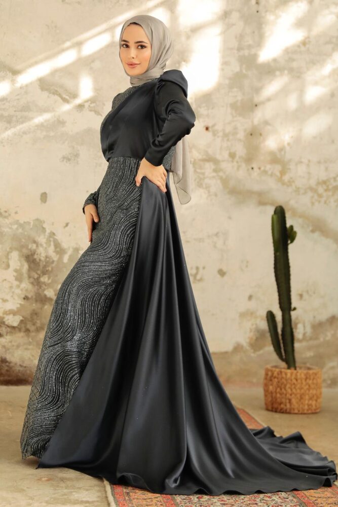 Neva Style - Elegant Anthracite Islamic Clothing Evening Gown 22924ANT - 1