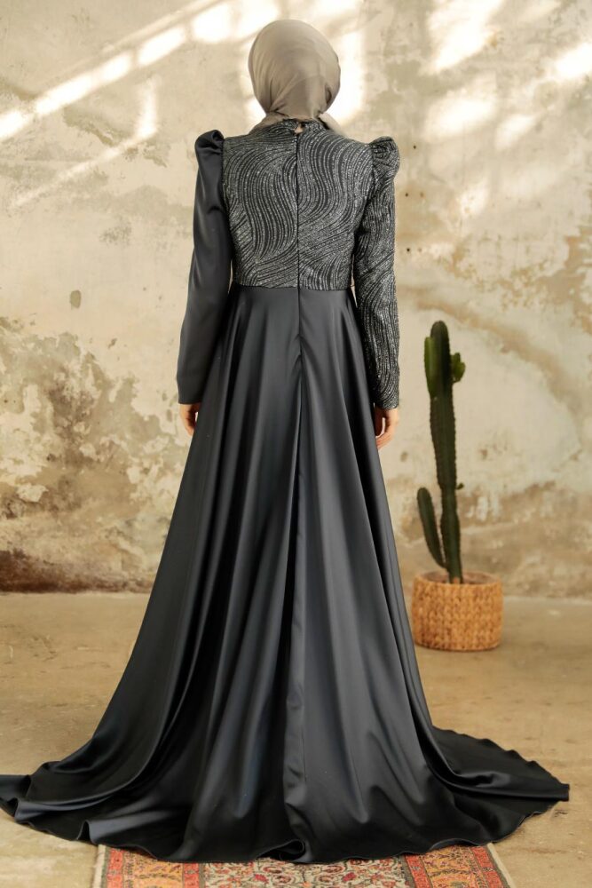 Neva Style - Elegant Anthracite Islamic Clothing Evening Gown 22924ANT - 4