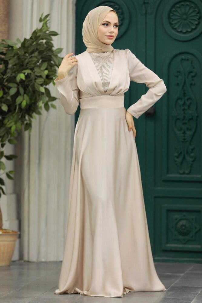 Elegant Beige Muslim Engagement Dress 39011BEJ - 3