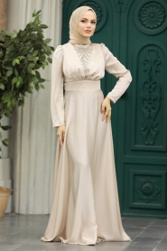 Neva Style - Elegant Beige Muslim Engagement Dress 39011BEJ - Thumbnail