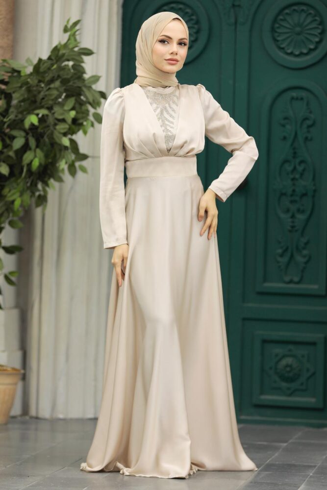 Elegant Beige Muslim Engagement Dress 39011BEJ - 4