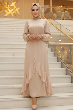 Elegant Beige Muslim Fashion Evening Dress 4566BEJ - 1