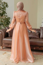 Neva Style - Elegant Biscuit Hijab Evening Dress 36831BS - Thumbnail
