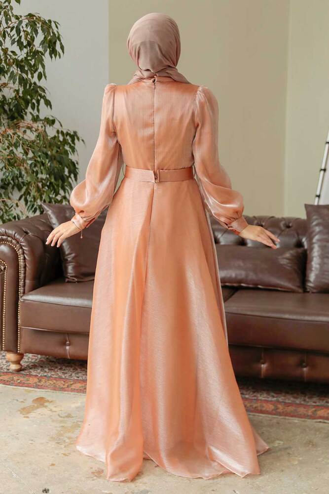Neva Style - Elegant Biscuit Hijab Evening Dress 36831BS - 4