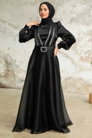 Neva Style - Elegant Black Hijab Evening Dress 36831S - Thumbnail
