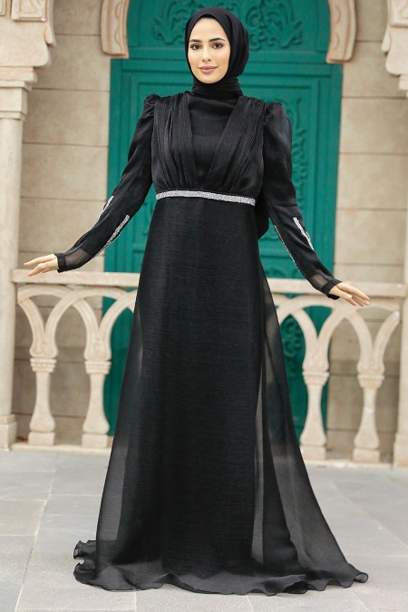 Elegant Navy Blue Muslim Engagement Dress 39011L – Joozal