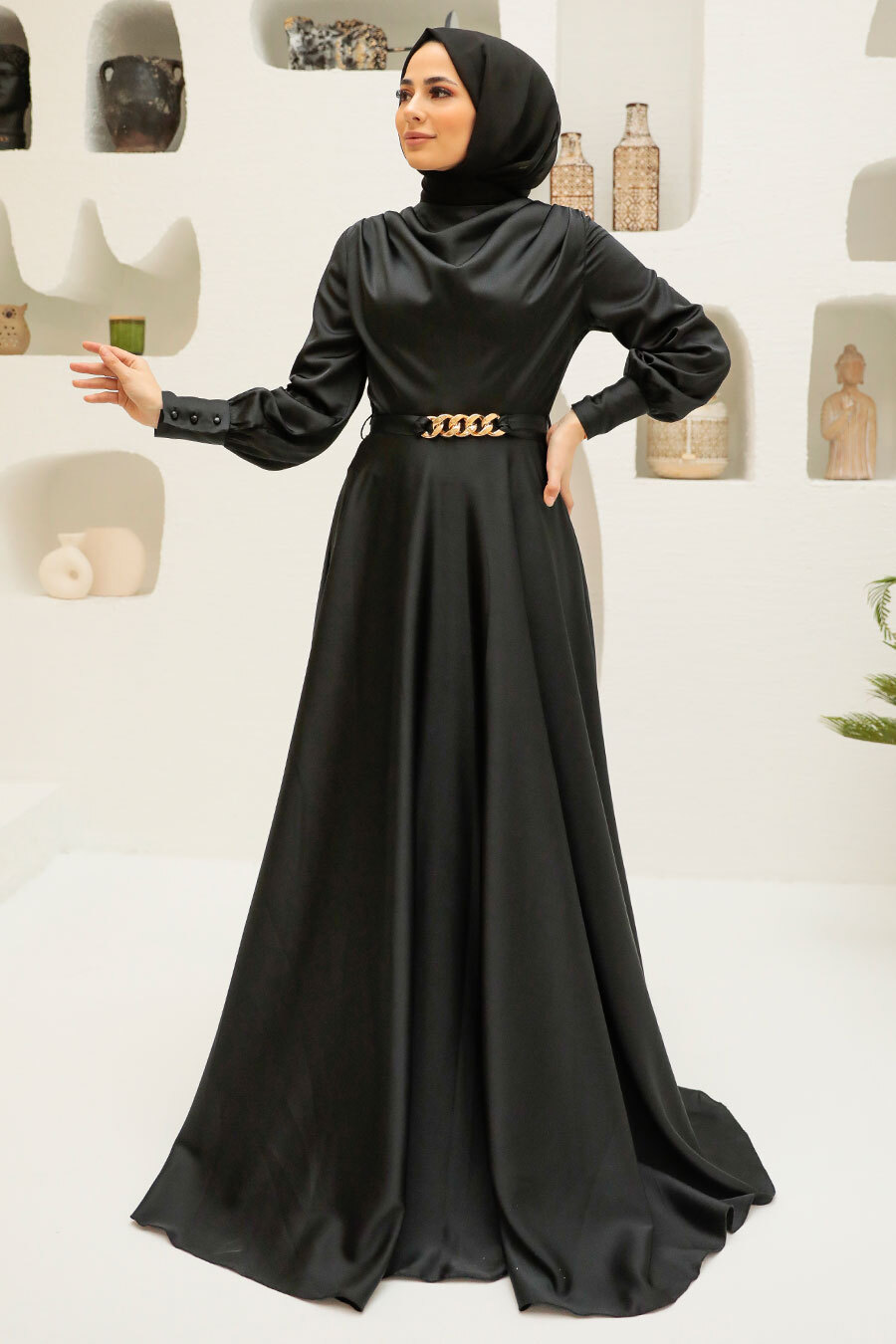 Neva Style - Elegant Black Muslim Engagement Dress 3460S