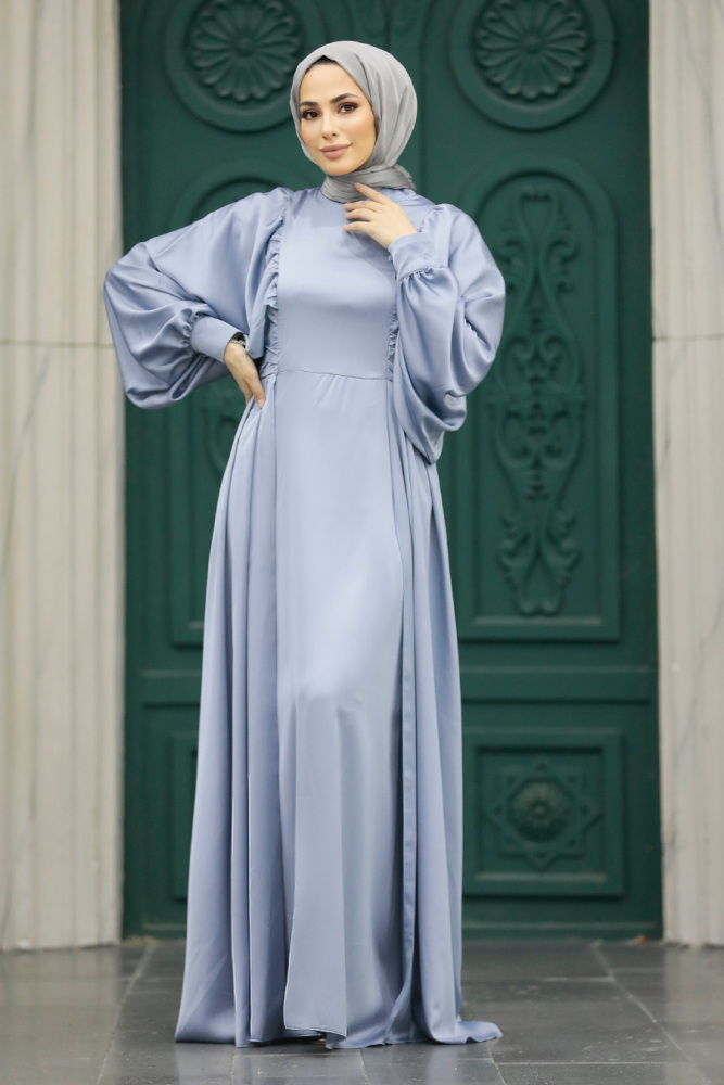 Elegant Blue Islamic Clothing Prom Dress 60201M - 3