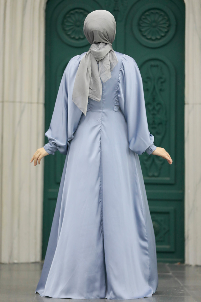 Elegant Blue Islamic Clothing Prom Dress 60201M - 4