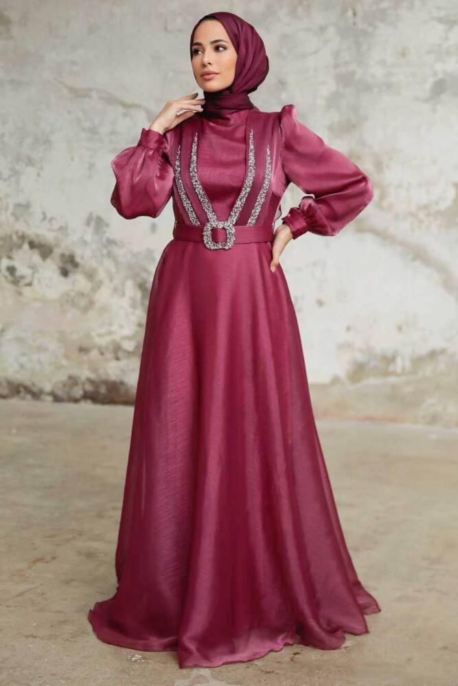 Neva Style - Elegant Cherry Hijab Evening Dress 36831VSN - 2