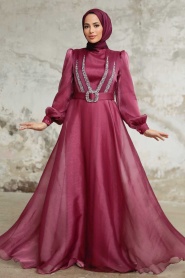 Neva Style - Elegant Cherry Hijab Evening Dress 36831VSN - Thumbnail