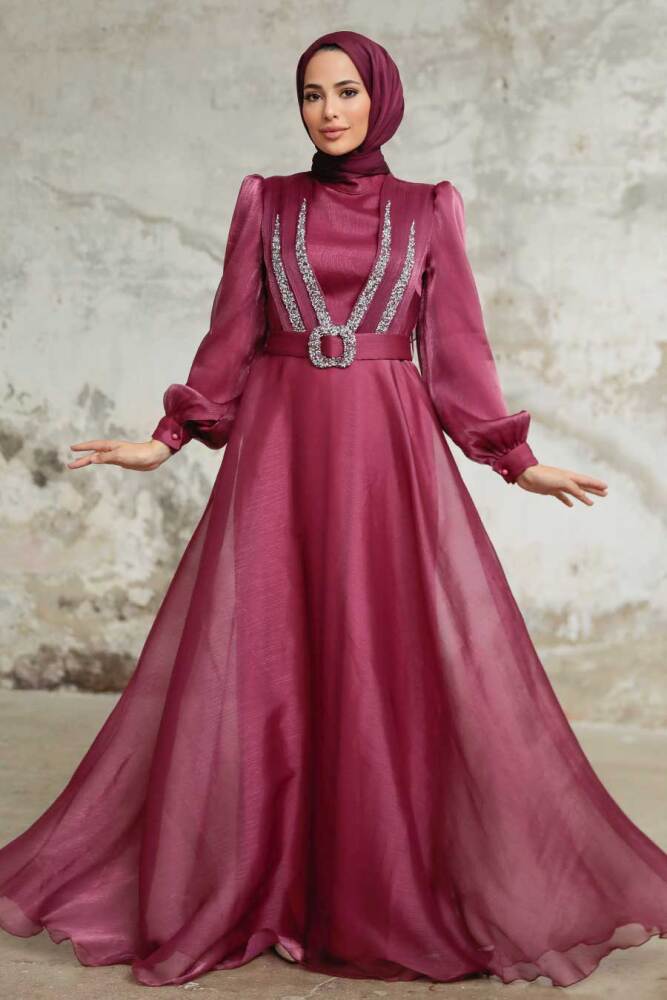 Neva Style - Elegant Cherry Hijab Evening Dress 36831VSN - 3