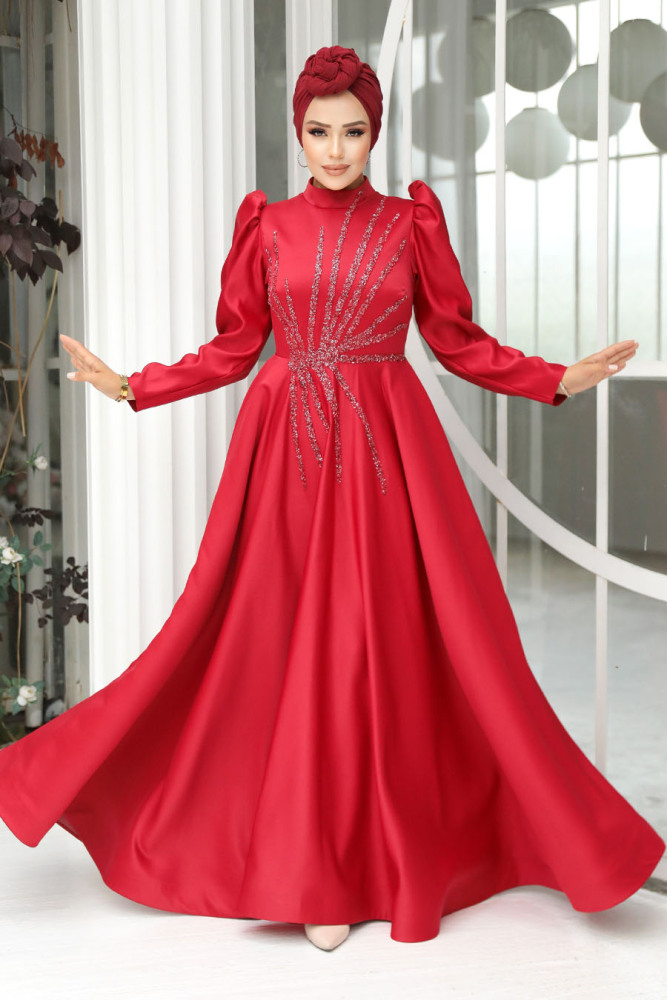 Neva Style - Elegant Claret Red Hijab Wedding Dress 2265BR - 1