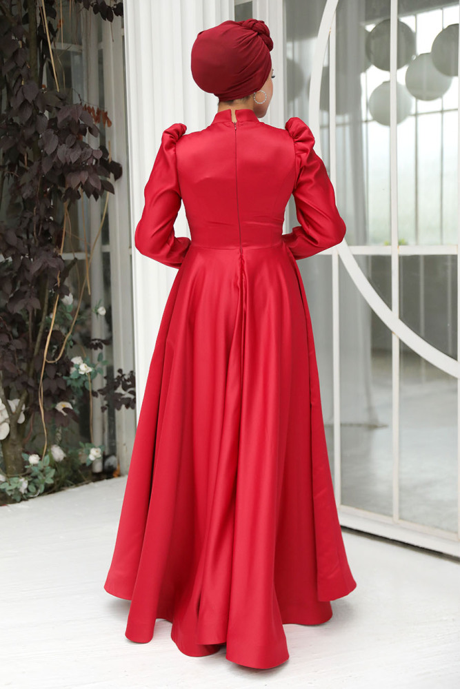 Neva Style - Elegant Claret Red Hijab Wedding Dress 2265BR - 5