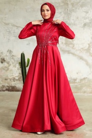 Neva Style - Elegant Claret Red Hijab Wedding Dress 2265BR - Thumbnail