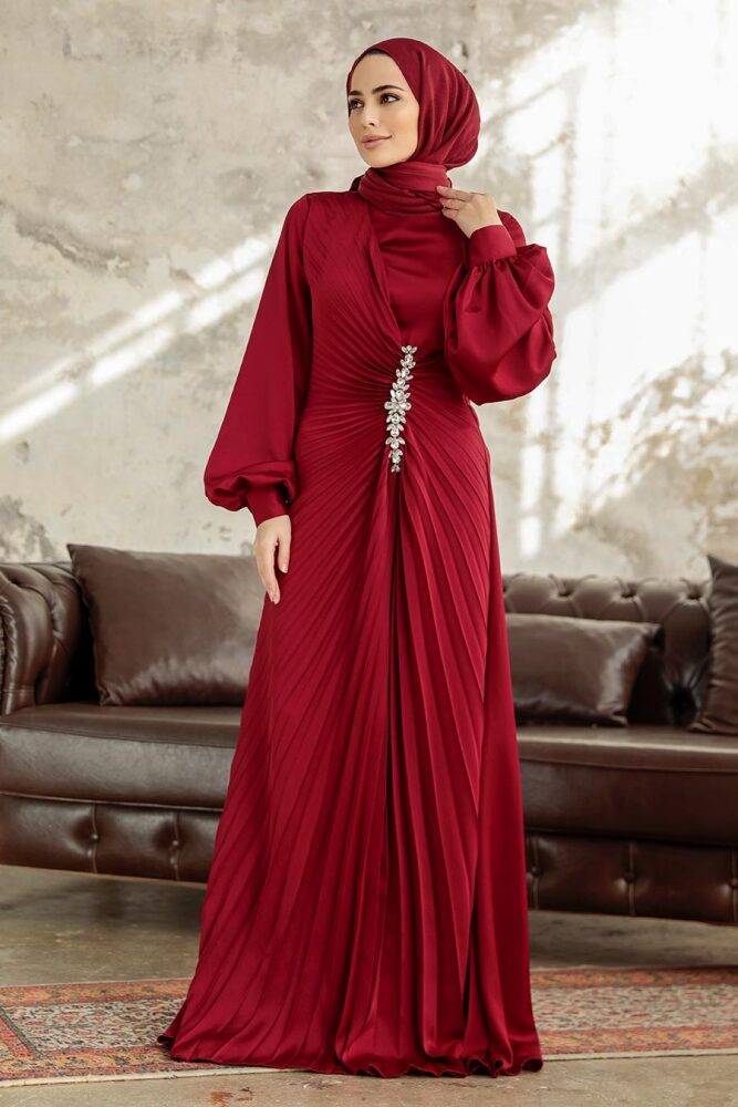 Elegant Claret Red Islamic Bridesmaid Dress 3933BR - 1
