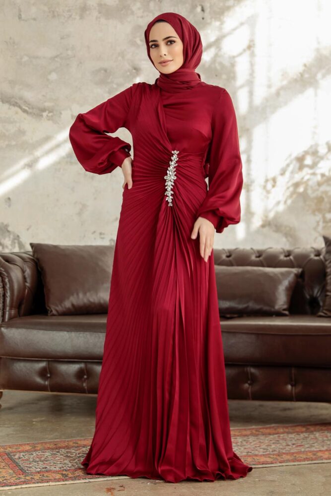 Elegant Claret Red Islamic Bridesmaid Dress 3933BR - 2