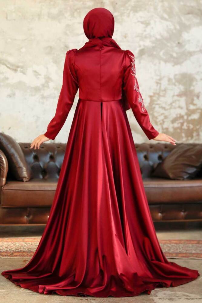 Neva Style - Elegant Claret Red Modest Evening Gown 22881BR - 4