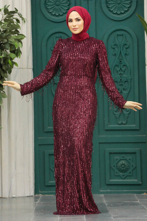 Neva Style - Elegant Claret Red Modest Islamic Clothing Prom Dress 2314BR - Thumbnail