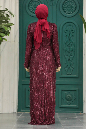 Neva Style - Elegant Claret Red Modest Islamic Clothing Prom Dress 2314BR - Thumbnail