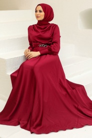 Neva Style - Elegant Claret Red Muslim Engagement Dress 3460BR - Thumbnail