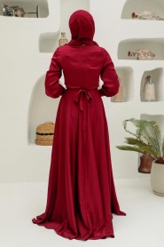 Neva Style - Elegant Claret Red Muslim Engagement Dress 3460BR - Thumbnail