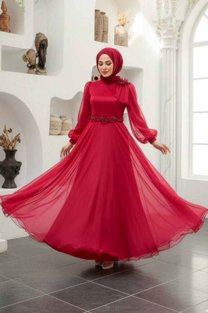 Neva Style - Elegant Claret Red Muslim Fashion Evening Dress 22310BR - 1